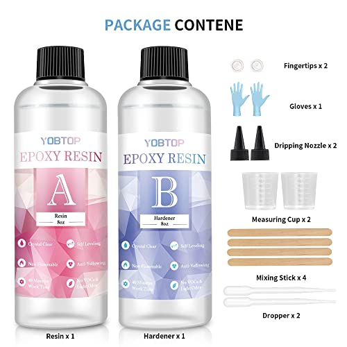 Epoxy Resin Kit - Crystal Clear Resin & Hardener Casting Fast Epoxy for Jewelry Crafts & Art Resin - Food Safe, Self Leveling with High Gloss, UV & Heat Resistant, No Bubble & Yellowing 16 Oz