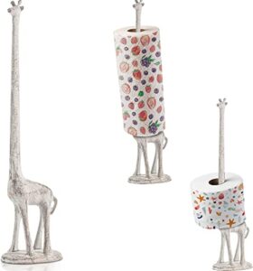 paper towel holder or free standing toilet paper holder- cast iron giraffe paper holder – decorative bathroom toilet paper holder or stand up paper towel holder – antique white by comfify