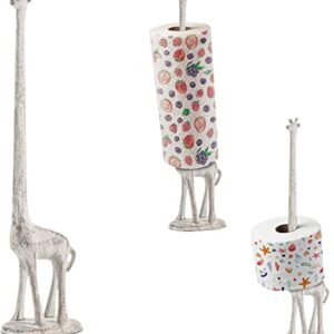 Paper Towel Holder or Free Standing Toilet Paper Holder- Cast Iron Giraffe Paper Holder - Decorative Bathroom Toilet Paper Holder or Stand Up Paper Towel Holder - Antique White by Comfify