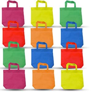 dazzling toys 12 reusable tote bag, large gift bags with handles | eco friendly party favor bags – useful kids & adult party favors, reusable grocery bags, goodie bags & birthday gift bag valentines