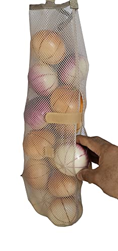 Hanging Mesh Storage Bags 5Pack Potatoes Bags Onion Bags Mesh Garlic Net Bags Long and Large Reusable Net Storage Produce Bags (Beige)