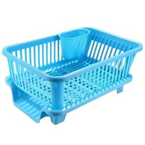 IndiaBigShop 3 in 1 Large Sink Set Dish Rack Drainer Drying Rack Washing Basket with Tray for Kitchen, Dish Rack Organizers, Utensil Drying Rack, Plastic Dish Rack, Small Dish Rack - 44 cm