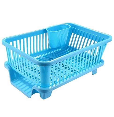 IndiaBigShop 3 in 1 Large Sink Set Dish Rack Drainer Drying Rack Washing Basket with Tray for Kitchen, Dish Rack Organizers, Utensil Drying Rack, Plastic Dish Rack, Small Dish Rack - 44 cm