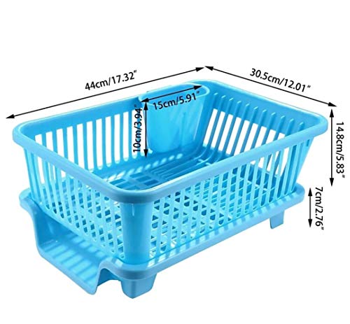 IndiaBigShop 3 in 1 Large Sink Set Dish Rack Drainer Drying Rack Washing Basket with Tray for Kitchen, Dish Rack Organizers, Utensil Drying Rack, Plastic Dish Rack, Small Dish Rack - 44 cm