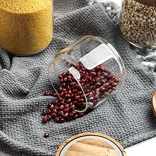 Bekith 4 Pack 15 FL OZ (450ml) Glass Food Storage Jar with Acacia Lids, Airtight Sealed Clear Glass Canisters, Kitchen Food Storage Container for Serving Tea, Coffee Beans, Nuts, Spice, Sugar