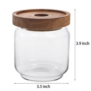 Bekith 4 Pack 15 FL OZ (450ml) Glass Food Storage Jar with Acacia Lids, Airtight Sealed Clear Glass Canisters, Kitchen Food Storage Container for Serving Tea, Coffee Beans, Nuts, Spice, Sugar