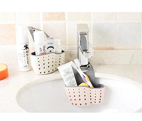 TA sponge Holder Sink Faucet Side Caddy Soap Scrubber Dishwashing Brush Organizer For Kitchen Bathroom Organization Storage Baskets With Sanitary Drain Holes And Adjustable Strap (beige)