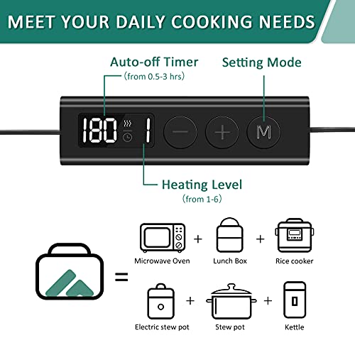 SabotHeat Smart Portable Oven - 6 Adjustable Heat Levels & Timer Personal Mini Oven for Reheating/Cooking, Portable Food Warmer Lunch Box for Work, Personal Mini Oven for Home, 120V110W（Black