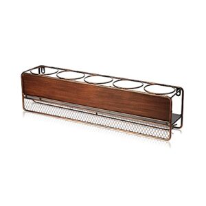 True Wall Mounted Wine Shelf & Stemware Rack, Wooden Wine Rack, Holds 5 Bottles & 6 Wine Glasses