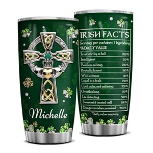 wassmin personalized st patricks day tumbler irish fact celtic cross jewelry drawing stainless steel tumbler 20 oz 30 oz with lid travel mug saint paddy’s day gifts for irish women men family friends