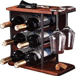 fadak wine rack with glass stand, countertop wine rack, wooden wine rack with trays, perfect home decor & kitchen storage rack, etc.(accommodates 6 bottles and 2 glasses) (b)