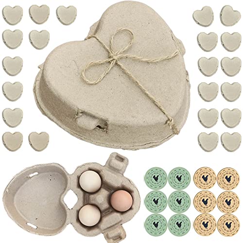 Heidi 3 Egg Carton 3-Count Paper Egg Cartons 24 pack Heart Shaped with Egg Carton Label Stickers and Jute Twine 3 cell carton for Backyard Chicken Lover Gifts