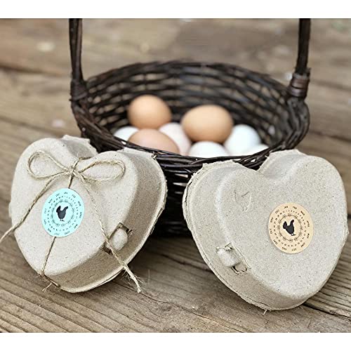 Heidi 3 Egg Carton 3-Count Paper Egg Cartons 24 pack Heart Shaped with Egg Carton Label Stickers and Jute Twine 3 cell carton for Backyard Chicken Lover Gifts