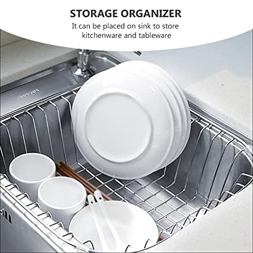 UPKOCH Cutlery Vegetable Storage Drying Holder Countertop Drain Rack Kitchen for Basket over Stainless Dish Steel Utensil Drainer Silver or Fruit Sink In Counter Tableware