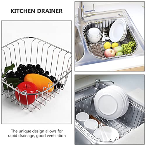 UPKOCH Cutlery Vegetable Storage Drying Holder Countertop Drain Rack Kitchen for Basket over Stainless Dish Steel Utensil Drainer Silver or Fruit Sink In Counter Tableware