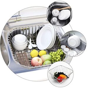 UPKOCH Cutlery Vegetable Storage Drying Holder Countertop Drain Rack Kitchen for Basket over Stainless Dish Steel Utensil Drainer Silver or Fruit Sink In Counter Tableware