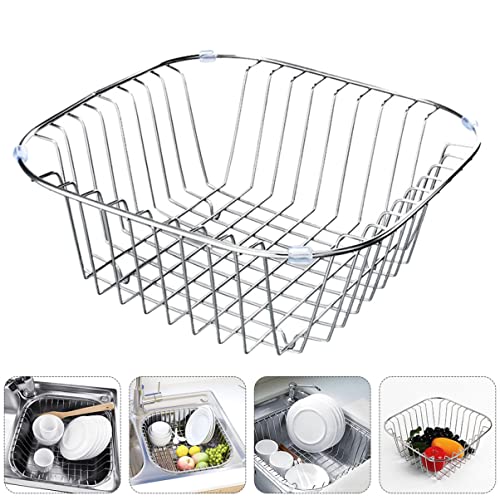 UPKOCH Cutlery Vegetable Storage Drying Holder Countertop Drain Rack Kitchen for Basket over Stainless Dish Steel Utensil Drainer Silver or Fruit Sink In Counter Tableware