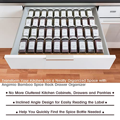 Angimio Bamboo Spice Rack Drawer Organizer - 8 Pieces Set- 9" Wide Per Piece - Combine Pieces Into 18" Wide Rack (9" or 18")