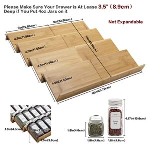 Angimio Bamboo Spice Rack Drawer Organizer - 8 Pieces Set- 9" Wide Per Piece - Combine Pieces Into 18" Wide Rack (9" or 18")