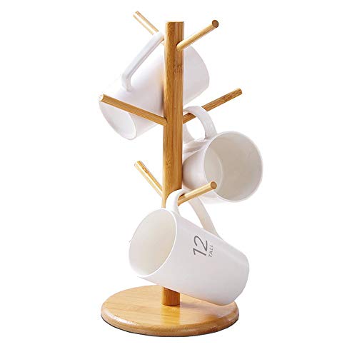 BVLJOY Mug Holder Tree, Coffee Cup Holder, Bamboo Mug Tree Stand, Coffee Cup Rack Dryer with 6 Hooks