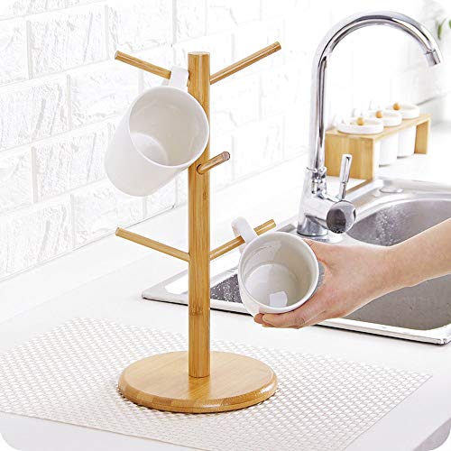 BVLJOY Mug Holder Tree, Coffee Cup Holder, Bamboo Mug Tree Stand, Coffee Cup Rack Dryer with 6 Hooks