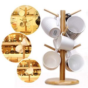 BVLJOY Mug Holder Tree, Coffee Cup Holder, Bamboo Mug Tree Stand, Coffee Cup Rack Dryer with 6 Hooks