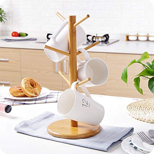 BVLJOY Mug Holder Tree, Coffee Cup Holder, Bamboo Mug Tree Stand, Coffee Cup Rack Dryer with 6 Hooks