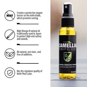 Knife Pivot Lube Camellia Knife Oil for Blades, Natural Camellia Seed Oil for Carbon Steel Knives, Pure Tsubaki Oil, Knife Honing Oil for Cleaning, Knife Oil Lubricant for Blade Care 60ml Spray Bottle