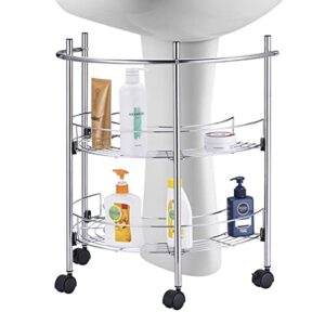 L&H Unico Under The Sink Organizer Pedestal Storage Rack Stand with 2 Tier Shelves Hand Towel Bar for Bathroom Kitchen,Stainless Steel,Chrome