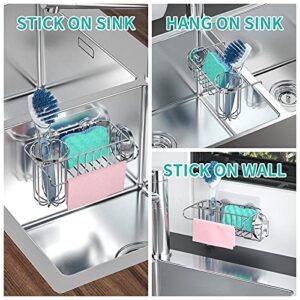 HapiRm Multifunctional Sink Sponge Holder with Dishcloth Holder, SUS304 Stainless Steel Sponge Holder for Kitchen Sink, Two Installation Methods Kitchen Sink Organizer-Silver