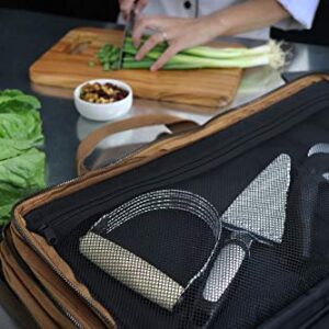 Waxed Canvas Chef Knife Bag Holds 19 Knives PLUS Knife Steel Meat Cleaver and Large Storage Compartments! Our Most Durable Professional Line Knife Carrier Includes Custom Padlock! (Bag Only) (Khaki)