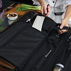 Waxed Canvas Chef Knife Bag Holds 19 Knives PLUS Knife Steel Meat Cleaver and Large Storage Compartments! Our Most Durable Professional Line Knife Carrier Includes Custom Padlock! (Bag Only) (Khaki)