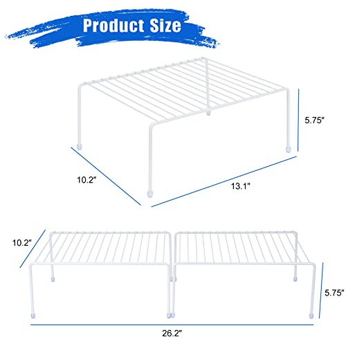 Medium (13.1 x 10.2 Inch) Cabinet Storage Shelf Rack, Kitchen Shelves，Kitchen Counter and Cabinet Shelf, Storage Rack Organizer for Kitchen, Fridge, Cabinet, Bathroom Cupboard& Pantry (White, 4)