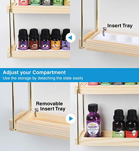 J JACKCUBE DESIGN Wall Mount Essential Oils Display Shelf with 5 Tier for 70 Bottles Holder Gold Frame and Wood Rack Organizer - MK482B