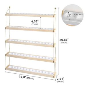 J JACKCUBE DESIGN Wall Mount Essential Oils Display Shelf with 5 Tier for 70 Bottles Holder Gold Frame and Wood Rack Organizer - MK482B