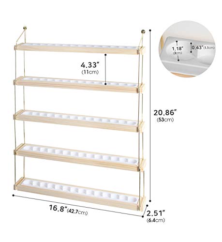 J JACKCUBE DESIGN Wall Mount Essential Oils Display Shelf with 5 Tier for 70 Bottles Holder Gold Frame and Wood Rack Organizer - MK482B