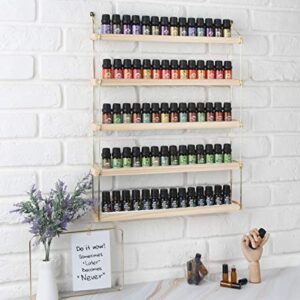 J JACKCUBE DESIGN Wall Mount Essential Oils Display Shelf with 5 Tier for 70 Bottles Holder Gold Frame and Wood Rack Organizer - MK482B