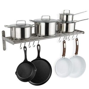 wallniture lyon kitchen organization and storage rack, stainless steel metal wall shelf with 10 s hooks for hanging pots and pans, chrome