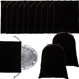 12 pcs silver storage bags anti-tarnish cloth bag silver polishing fabric cloth keeper bag for silver storage jewelry silverware protection flatware silverplate tarnish cleaning (black, 9 x 11.8 inch)