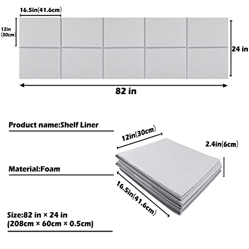 BUTJIJV Waterproof Shelf Liner for Under Sink, ( 5mm Thick, 24×82 Inch ), Slip-Resistant Kitchen Cabinet Protection Mats, Non-Adhesive PVC Foam Wire Shelf Liner, Grey Tool Drawer Liner