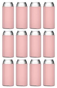 tahoebay slim can cooler sleeves (12-pack) insulated polyfoam, scuba knit polyester fabric thermocoolers for 12oz tall skinny beverage cans – blank design, ready for printing (blush)