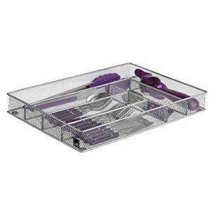 mindspace cutlery organizer silverware tray with 6 compartments | kitchen utensil drawer organizer | silverware tray for drawer | the mesh collection, silver