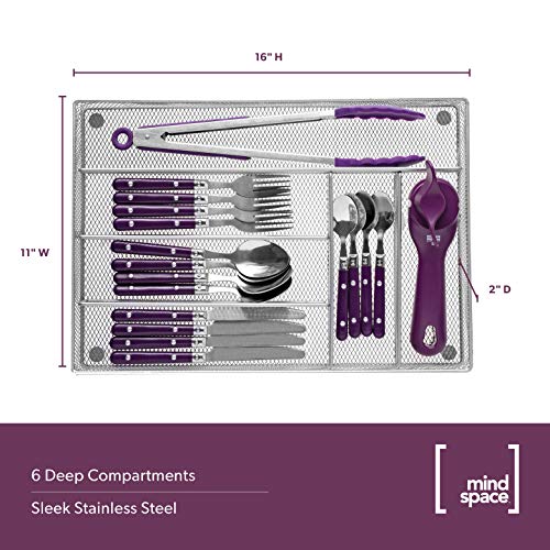 Mindspace Cutlery Organizer Silverware Tray with 6 Compartments | Kitchen Utensil Drawer Organizer | Silverware Tray for Drawer | The Mesh Collection, Silver