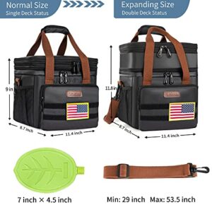 LOKASS Insulated Lunch Bag For Men Work, 16L, PU Coating Tactical Lunch Box for Adults/Women, Dual Compartment Reusable Waterproof Leakproof Lunchbag with Shoulder Strap, Cooler Bag, Black, Large