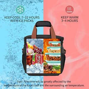 LOKASS Insulated Lunch Bag For Men Work, 16L, PU Coating Tactical Lunch Box for Adults/Women, Dual Compartment Reusable Waterproof Leakproof Lunchbag with Shoulder Strap, Cooler Bag, Black, Large