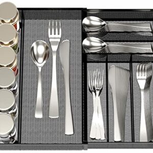 JANE EYRE Sturdy Utensil Drawer Organizer, Cutlery Tray, Silverware/Flatware Storage Divider for Kitchen, Mesh Designing with Non-slip Rubber Feet (Black)