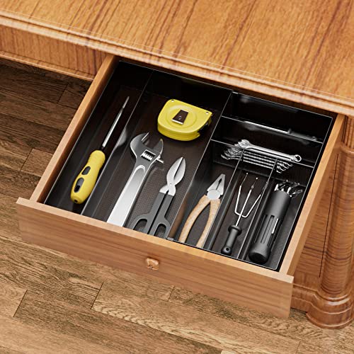 JANE EYRE Sturdy Utensil Drawer Organizer, Cutlery Tray, Silverware/Flatware Storage Divider for Kitchen, Mesh Designing with Non-slip Rubber Feet (Black)