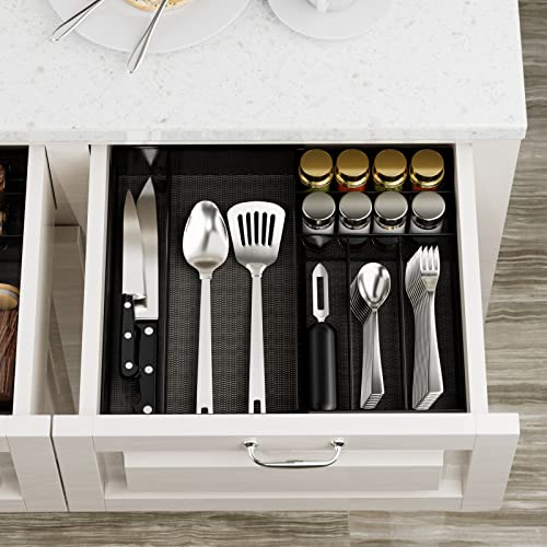 JANE EYRE Sturdy Utensil Drawer Organizer, Cutlery Tray, Silverware/Flatware Storage Divider for Kitchen, Mesh Designing with Non-slip Rubber Feet (Black)