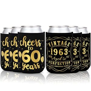 cheers to 60 years can sleeves vintage 1963 60th birthday party favor decorations supplies can cover sleeves black and gold neoprene sleeves for soda can beverage set of 12