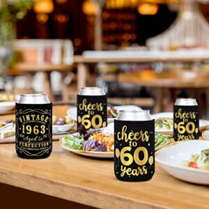 Cheers to 60 Years Can Sleeves Vintage 1963 60th Birthday Party Favor Decorations Supplies Can Cover Sleeves Black and Gold Neoprene Sleeves for Soda Can Beverage Set of 12